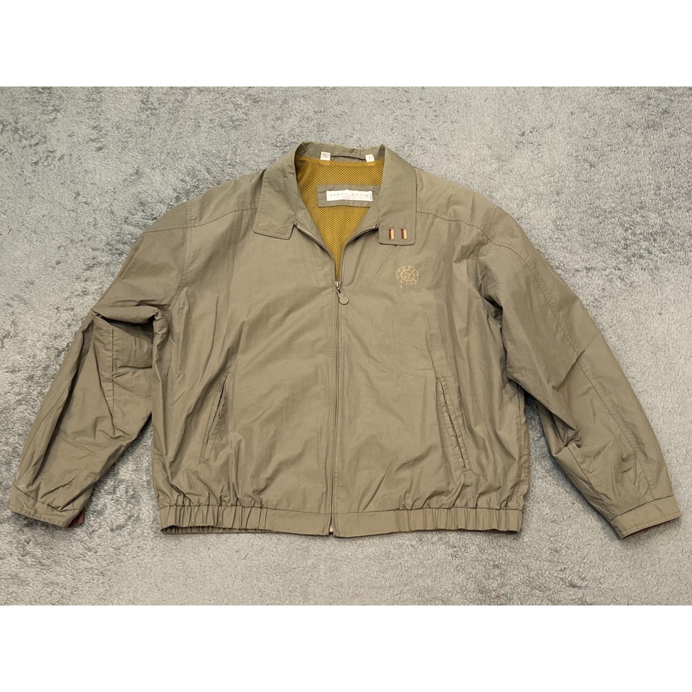 Perry Ellis Bomber Jacket Mens Large Beige Full Zip Long Sleeve Grandpacore